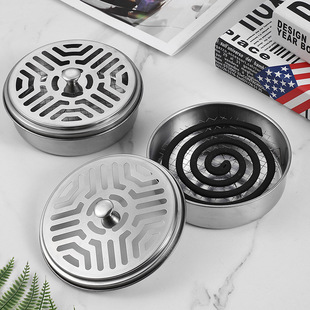 Mosquito Incense Tray Stainless Steel Ash Tray Bedroom Fireproof Anti-scalding Tray Outdoor Household Mosquito Incense Box with Lid Portable Shelf