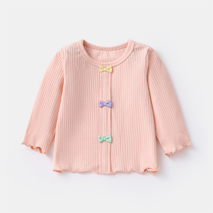 2025 Baby Girl Korean Knitted Shirt Autumn New T-shirt Spring and Autumn Long Sleeve Outer Wear Top 3821