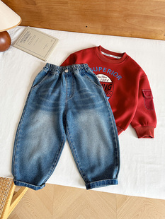 Wind Valley 2024 Autumn New Children's Pants Children's Korean-style Gradient Jeans Boys and Girls Spring and Autumn Black Label Trousers Trendy