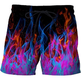 New Flame Beach Pants Summer Men's and Women's 3D Digital Printed Shorts Funny Printed Breathable Sports Swimming Trunks for Men