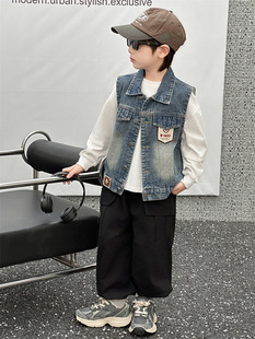 Boys' waistcoat children's 2024 new spring and autumn Denim waistcoat big boys leisure foreign style outerwear waistcoat tide