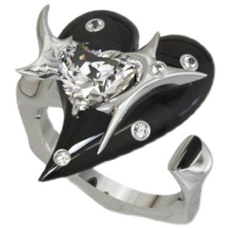 Sweet and Cool Black and Silver Heart Zircon 2023 Trendyy Women's Fashionable Open Versatile Trendy Brand ins Niche Ring