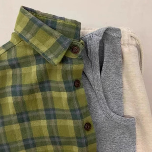 American Retro Green Plaid Shirt Women's Single Wear Stacked Loose Shirt Jacket Couple's Spring and Autumn Long Sleeve Top
