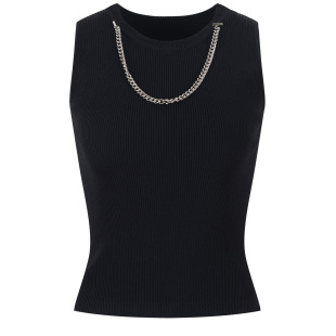 2022 early spring new women's chain off-shoulder sweater long sleeve pullover top sexy waist fake two-piece
