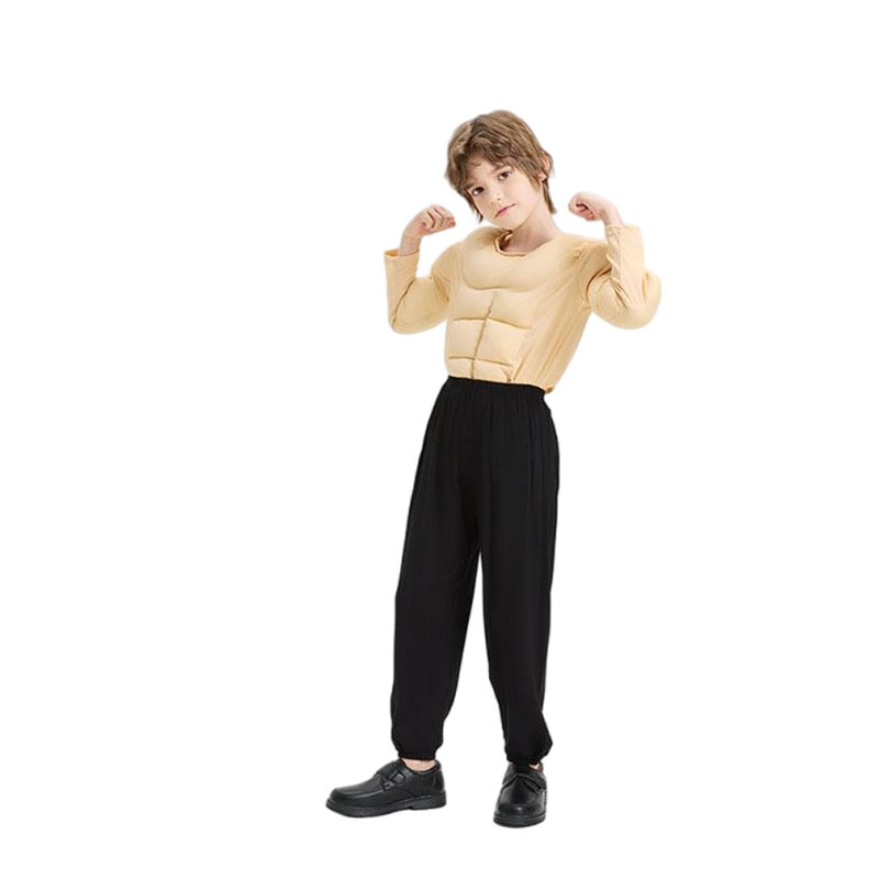 완전한 코스프레 가짜 가슴 근육 및 복근 상의 세트, 재미있는 소년 근육 의상, 성인 공연복
