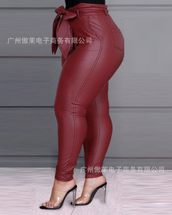 2023 Spot Amazon Casual Large Size Morning Bird PU Pencil Pants
