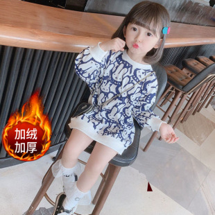 [Good Quality] Baby Girl Dress Autumn and Winter New Velvet Thickened Sweater Skirt Stylish Trendy Top
