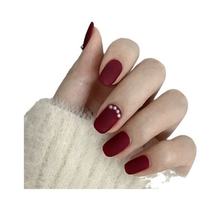 MZY71 red polished pearl fake nail piece feel frosted short simple white TikTok Net red best-selling bridal nail