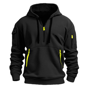 2024 Europe and the United States foreign trade cross-border men's Amazon explosions hooded zipper casual fleece-lined long sleeve sweater