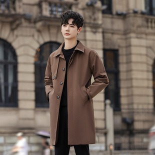 2023 Autumn New Youth British lapel casual loose solid color light mature style mid-length men's trench coat