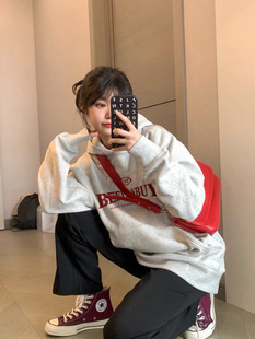 Cross-border wholesale shop Spring and Autumn Sweater women's clothing supply chain Korean style loose mid-length fleece-lined hooded sweater women's fashion