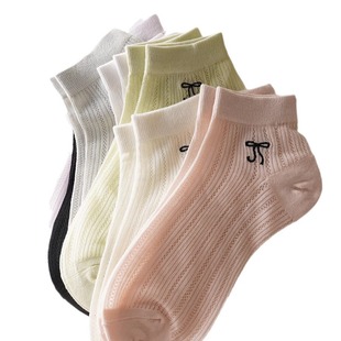 Korean Style Hollow Breathable Small Short Tube Ins Fashionable Socks Women's Short Socks Sweet Summer Thin Mesh Thin Bow