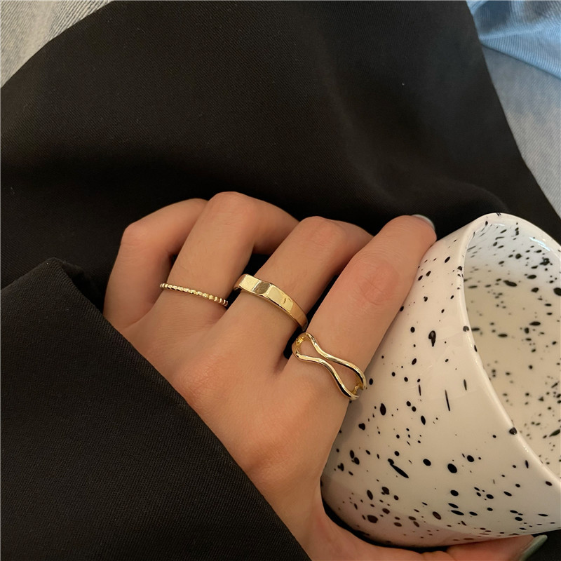 Cool style ring 3 pack ~ suit combination niche design sense ins South Korea metal ring female index finger ring fashion