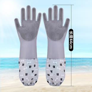 Lined fleece-lined dishwashing gloves women's kitchen household housework silicone thickened pet bath gloves factory wholesale