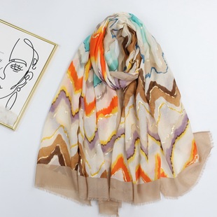 Factory sales foreign trade cross-border live broadcast gilding karst printed silk scarf satin cotton long scarf spring and autumn sun protection travel scarf