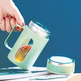 Simple Double Layer Plastic Glass Water Cup Office Large Capacity Glass with Handle Household Gift Cup with Lid High Color Value