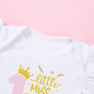 Factory direct 4-piece baby girl birthday party dress flying sleeve gilded skirt love socks suit