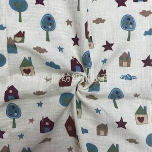 Cotton Double Gauze Japanese and Korean Style Ins Plant Rabbit Double Crepe Crepe Baby Bedding Home Wear Fabric