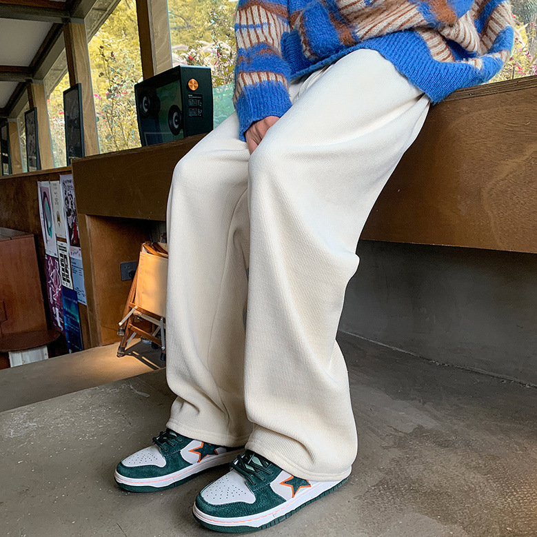 Fleece-Lined Brown Corduroy Pants Japanese Style Lazy Drape Casual Pants Men's Autumn and Winter Oversize Wide-Leg Pants Trendy