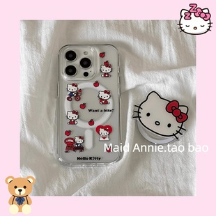 Мультяблоко kitty кот с магнитным притяжением подходит для Apple 16promax чехол для телефона iphone15/14 мягкий 1312