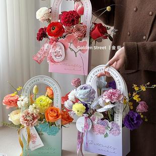 Goddess Day Simple English Cut Out Suitcase Carnation Hand-Carrying DIY Flower Arrangement Box Flower Shop DIY Material