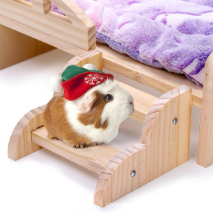 Creative Wooden Pet Bed Dutch Pig Rabbit with Stairs Animal Bed Hamster Nest Four Seasons Universal Pet Wooden Bed
