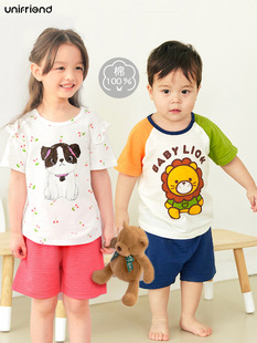 unifriend New Summer Children's Pajamas suit Girls' Home Clothes Pure Cotton Boys' Pajamas Cartoon Korean Style