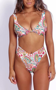 New foreign trade plus color explosion sexy buckle solid color split swimsuit bikini bikini cross-border Amazon