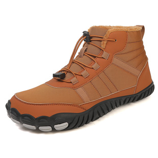 European and American outdoor snow boots men's non-slip waterproof fleece-lined warm five-finger shoes cotton-padded shoes women's thick-soled barefoot winter boots