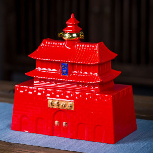 Jingdezhen ceramic wine bottle 3kg Tiananmen 3kg white wine jar empty wine pot creative sealed ornaments with box