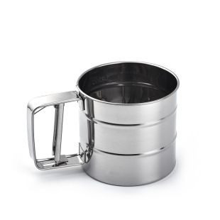 304 stainless steel powder sieve Cup convenient handheld semi-automatic flour sieve hand pressure flour filter baking tool