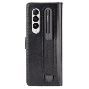 For Samsung Z Fold3 phone case Zfold6 with pen slot Fold5 flip leather case card crazy horse pattern D4