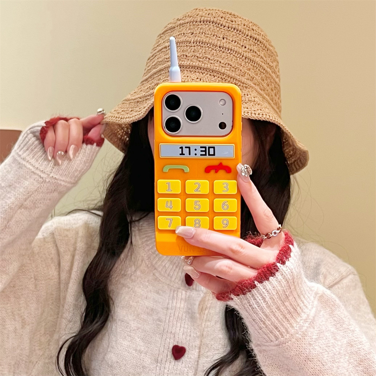 Orange mobile phone case for iPhone 17 Pro Max, Apple 16, creative 3D protective case.