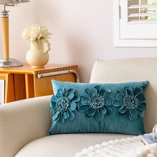 European-style Light Luxury Haze Blue Flower Sofa Pillowcase Internet Celebrity Office Hotel Bedside Cushion Bay Window Cushion