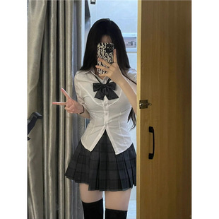 Spring Original JK Shirt Short-sleeved Uniform Slim-fit Tight Waist Top College Pure Desire Internet Celebrator Hot Girl Shirt