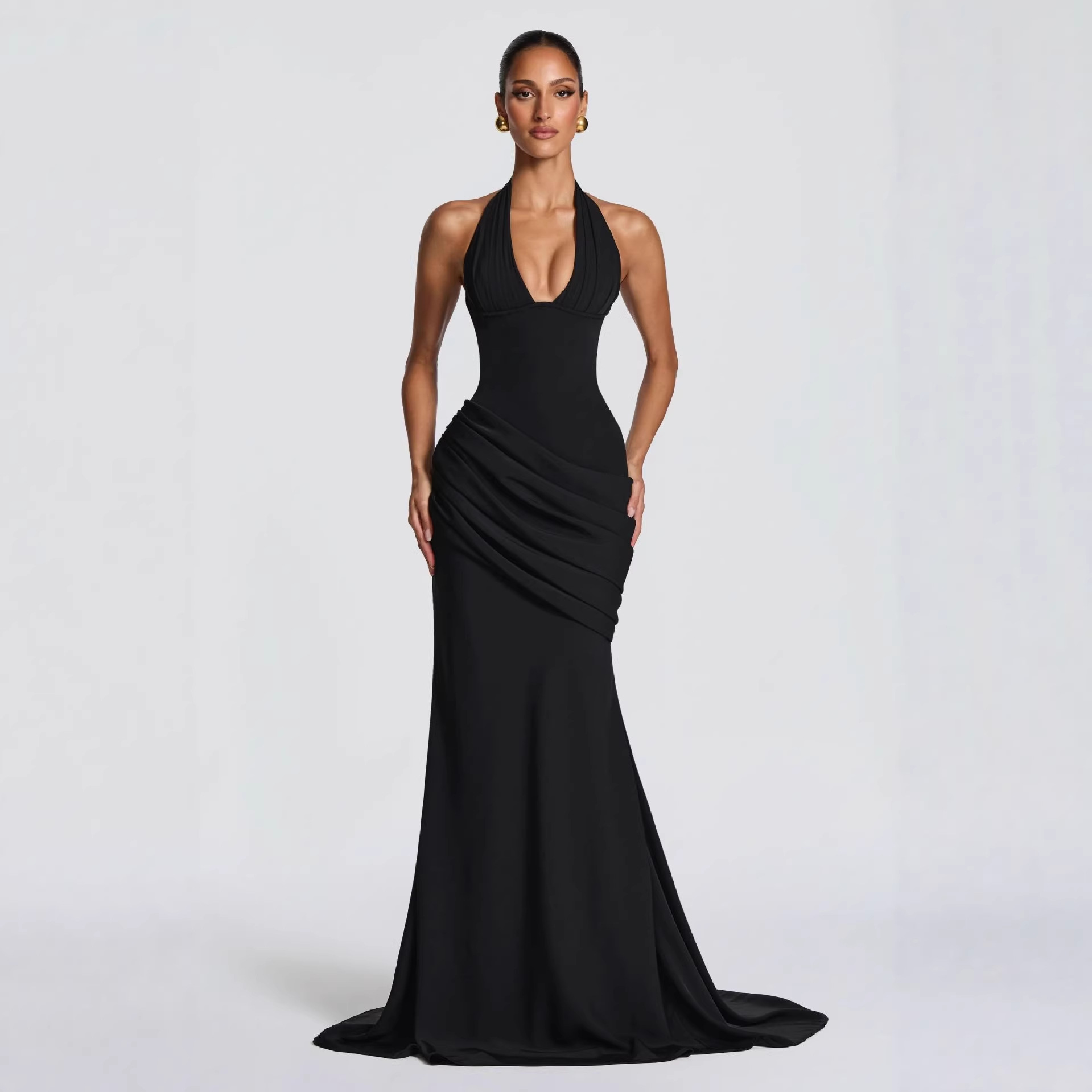 2026 Women's Fashion New Product, Elegant and Sexy Backless Waist-Cinching Halter Neck Long Dress, European and American Cross-Border Clothing