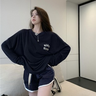 Trendy chin loose long-sleeved T-shirt for women 2021 autumn new letter printed mid-length casual bottoming top