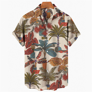 2024 new men's Hawaiian shirt Amazon European and American cross-border 3D printed casual short-sleeved men's shirt