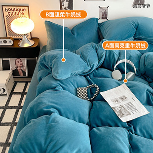 Class A maternal and infant grade milk velvet four-piece double-sided coral velvet padded fleece-lined quilt cover bed hat bed sheet three-piece cover