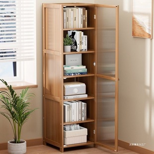 Bookshelf Storage Rack Floor Bookcase with Doors Multi-layer Desktop Bamboo Storage Shelf Living Room Simple Display Storage Rack