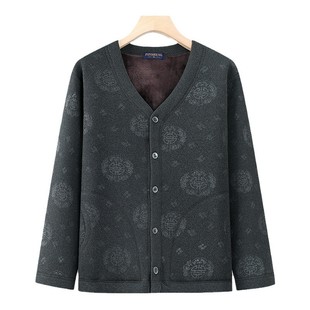 Thermal Underwear for Middle-aged and Elderly Men's fleece-lined Thickened Cardigan Dad's Coat Top Old Man Grandpa's Winter Cotton-padded Jacket