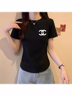 Double C New Pure Cotton Shoulder Short-sleeved T-shirt Women's Korean-style Loose Niche Chic Simple Fashion All-match Top