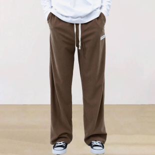 New Solid Color Lace-up Sports Pants Simple Straight Men's Casual Pants Corduroy High-end Sense Wide-leg Pants