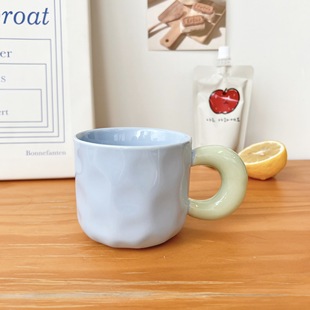 Milk fufu Internet Popular Cute Contrast Color Water Cup High Color Value Mug with Lid and Spoon Ceramic Cup Household Coffee Cup for Men
