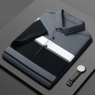 Binjie summer new high quality men's striped short-sleeved T-shirt cotton thin business lapel men's polo shirt
