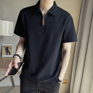 Men's Light Mature White Short-sleeved Men's Summer 2023 New Half-zipper Men's T-shirt Fashion Brand Polo Shirt Half-sleeved