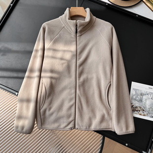 URAZ Men's and Women's Fleece Zipper Cardigan Jacket/Solid Color Warm Jacket 24 Autumn and Winter New 469955