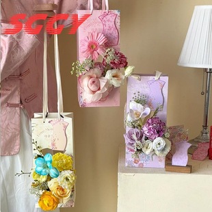 Mother's Day Gift Bag Flower Packaging Cheongsam Handbag Gift Packaging Hand Bag DIY Flower Shop Flower Bag