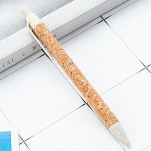 New Wood Grain Plastic Pen Wheat Straw Cork Press Ballpoint Pen Spot Wholesale Gift Promotion Pen Advertising Ballpoint Pen