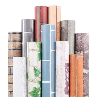 Wallpaper New Chinese Style Brick Pattern Wallpaper Self-adhesive Waterproof Moisture-proof Desktop Sticker Dirty Retro Color Change Refurbished Sticker